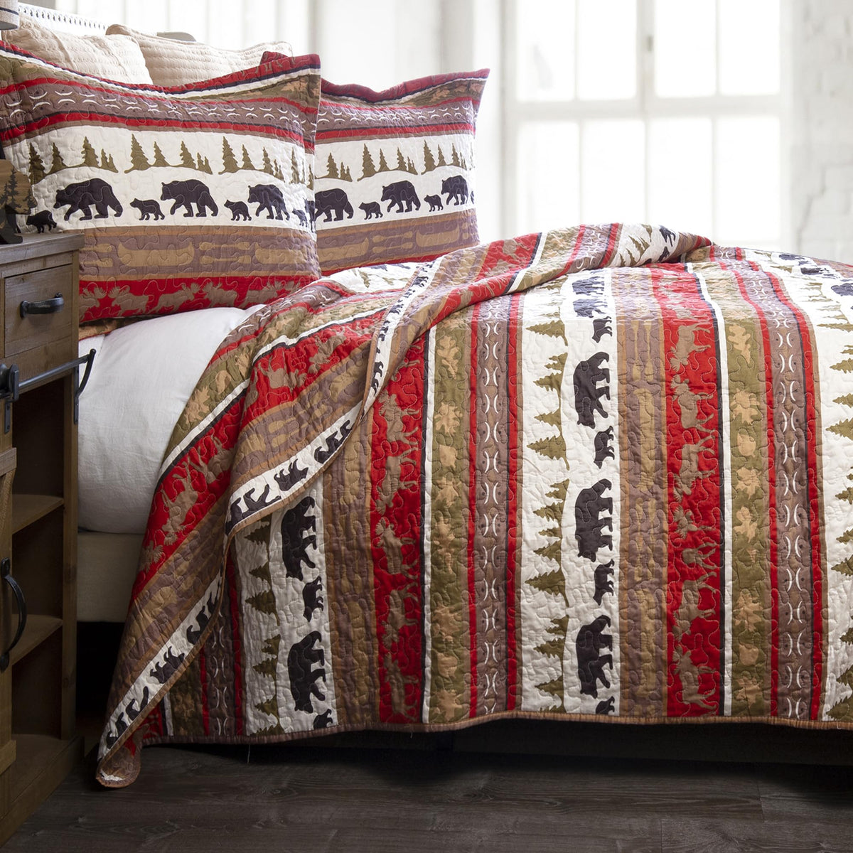 Carstens, Inc. Rustic Cabin Country Bedding Set, Microfiber Quilt, Rustic Cabin & Lodge Stripe, King