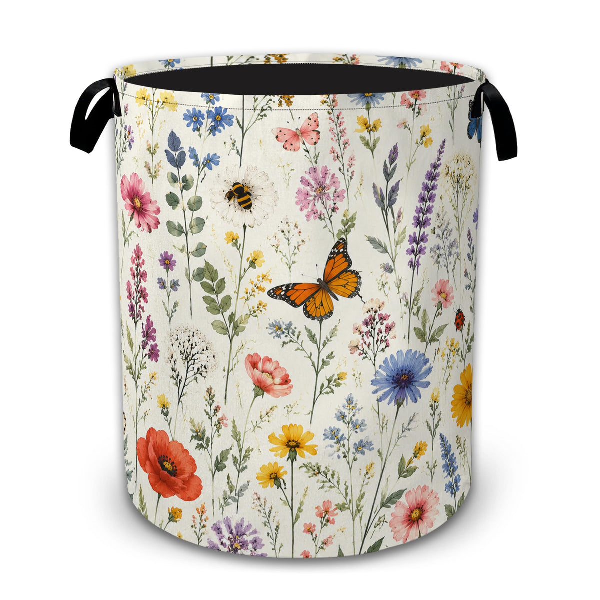Wildflower Butterfly Collapsible Laundry Hamper for Bedroom, Freestanding Oxford Clothes Basket, Large Foldable Storage Bin with