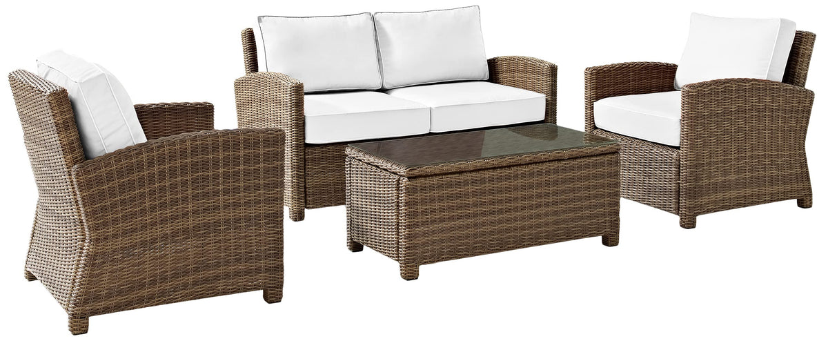 Crosley Furniture Bradenton 4-Piece Outdoor Loveseat Patio Furniture Set, Wicker Conversation Sets for Porch, Brown with Sunbrella Cushions