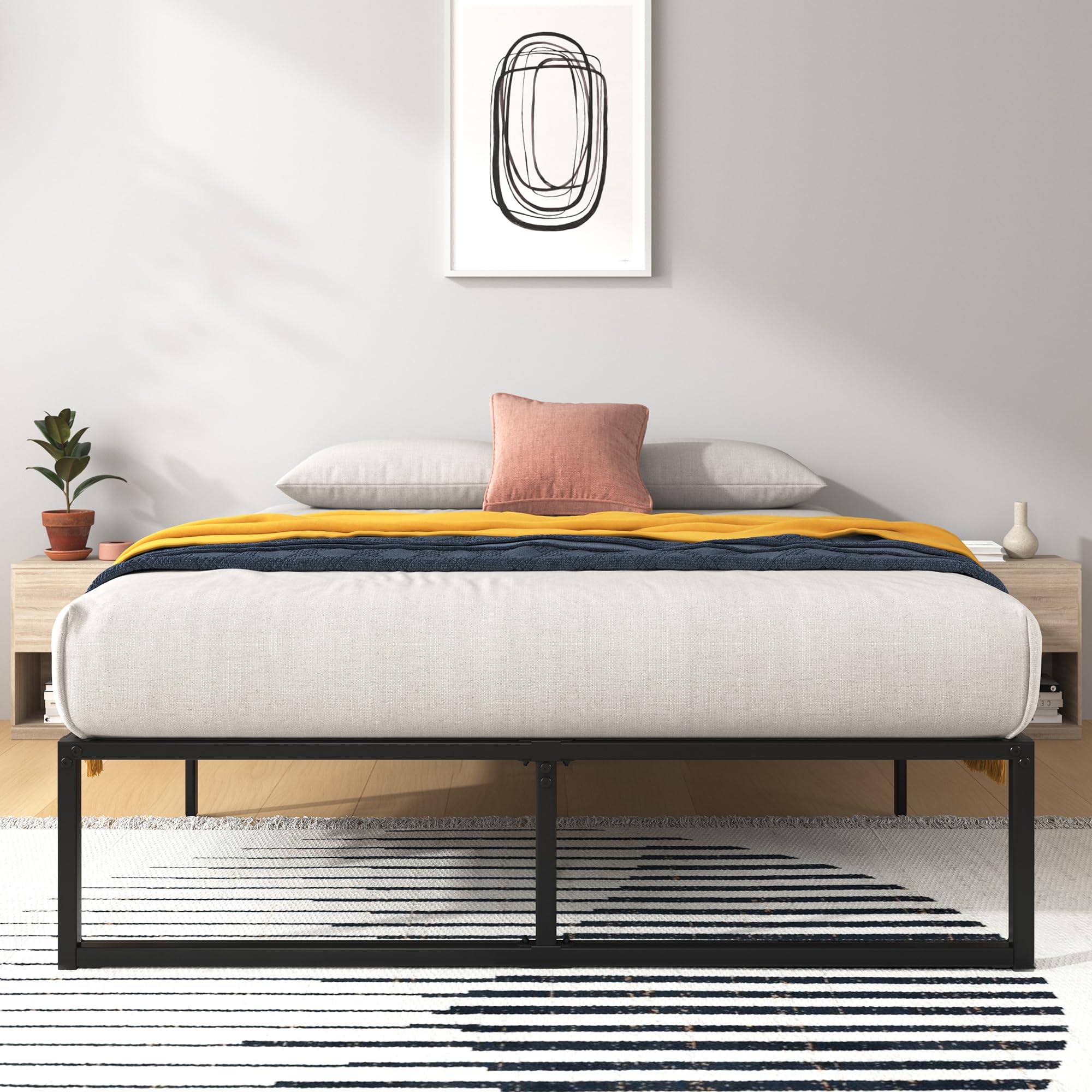Zinus Lorelei 14 Inch Metal Platform Bed Frame, Steel Slat Support, No Box Spring Needed, Eco Friendly Wonderbox(Tm) Packaging, 12.4” Underbed Storage, Easy Assembly, Black, Full