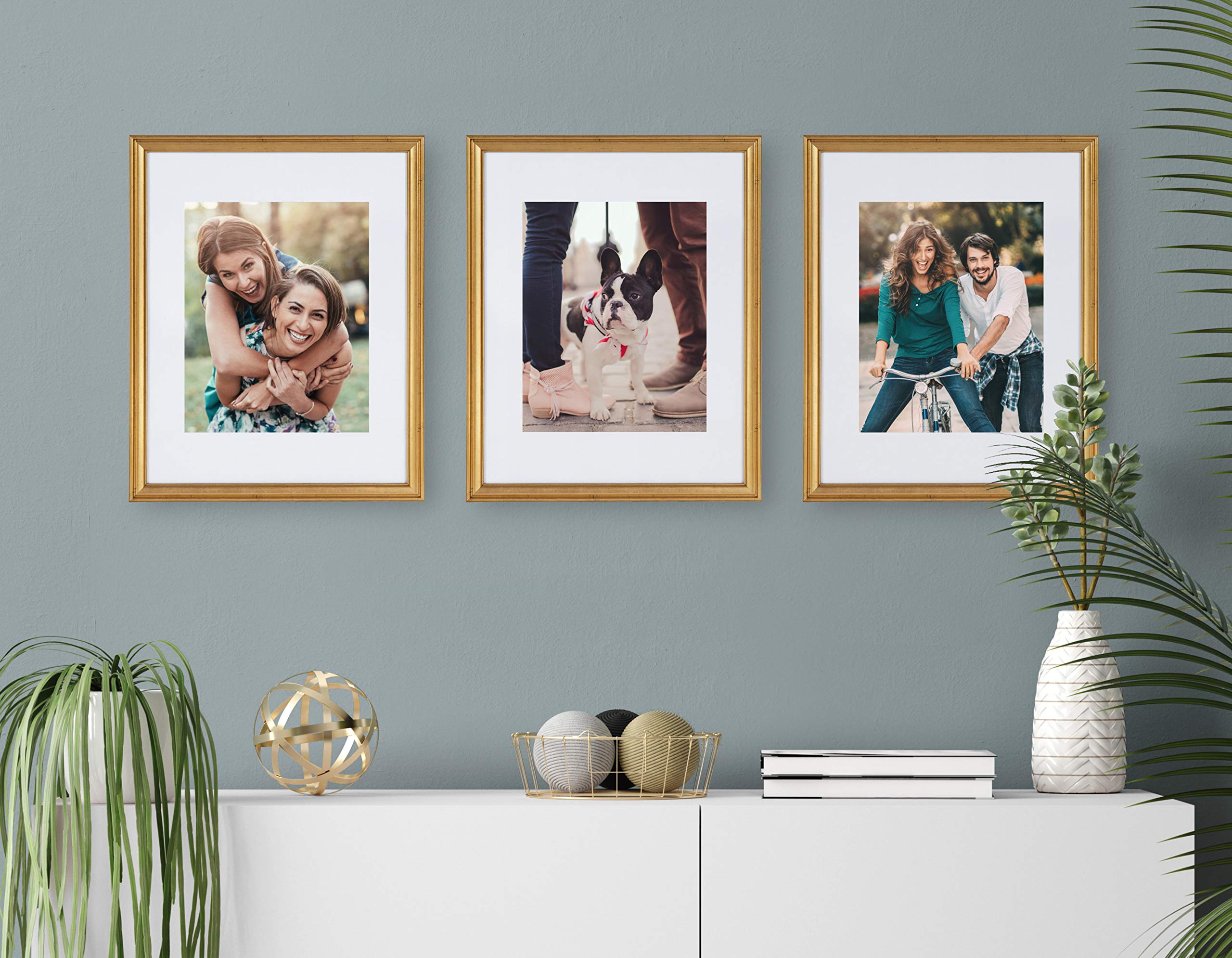 Kate And Laurel Adlynn Wall Picture Frame Set, 11'' X 14'' Matted To 8'' X 10'', Gold, Set Of 4