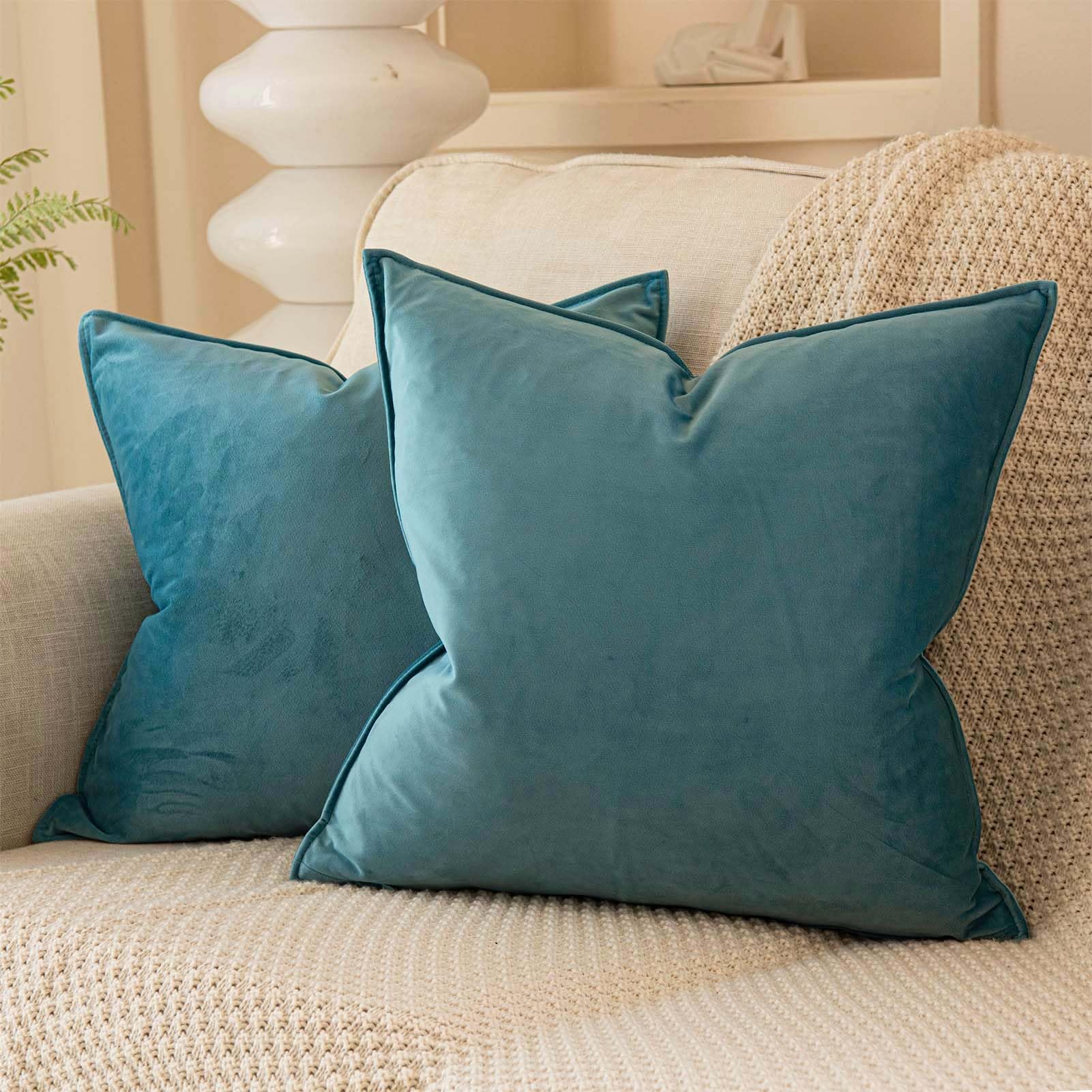 Juspurbet Seafoam Decorative Velvet Throw Pillow Covers 18X18 Inch Set Of 2,Broadside Soft Cushion Case With Invisible Zipper Fo
