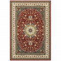 HomeRoots Polypropylene 1' x 3' Red Ivory Machine Woven Oriental Indoor Area Rug