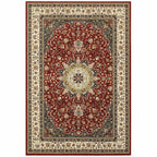 HomeRoots Polypropylene 1' x 3' Red Ivory Machine Woven Oriental Indoor Area Rug