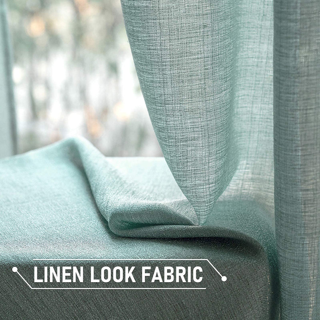Miulee Teal Green Faux Linen Textured Curtains 2 Panels For Bedroom Living Room Thick Linen Look Light Filtering Privacy Semi Sh