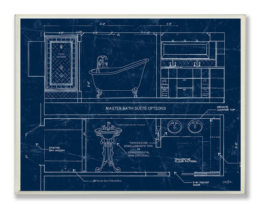 Stupell Home D  cor Master Blueprint Bathroom Wall Plaque, 10 x 0.5 x 15, Proudly Made in USA