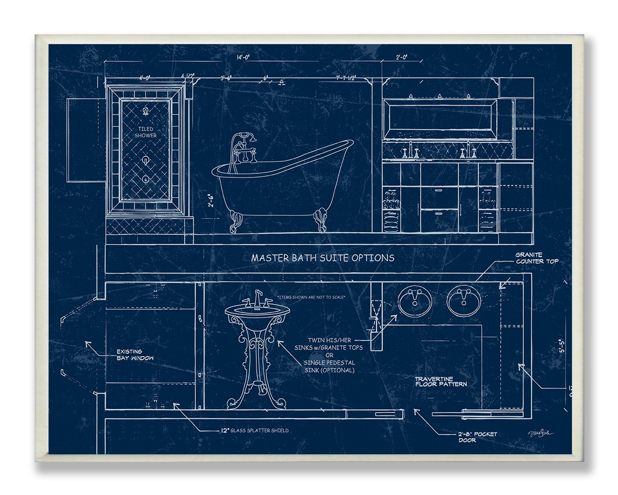Stupell Home D  cor Master Blueprint Bathroom Wall Plaque, 10 x 0.5 x 15, Proudly Made in USA