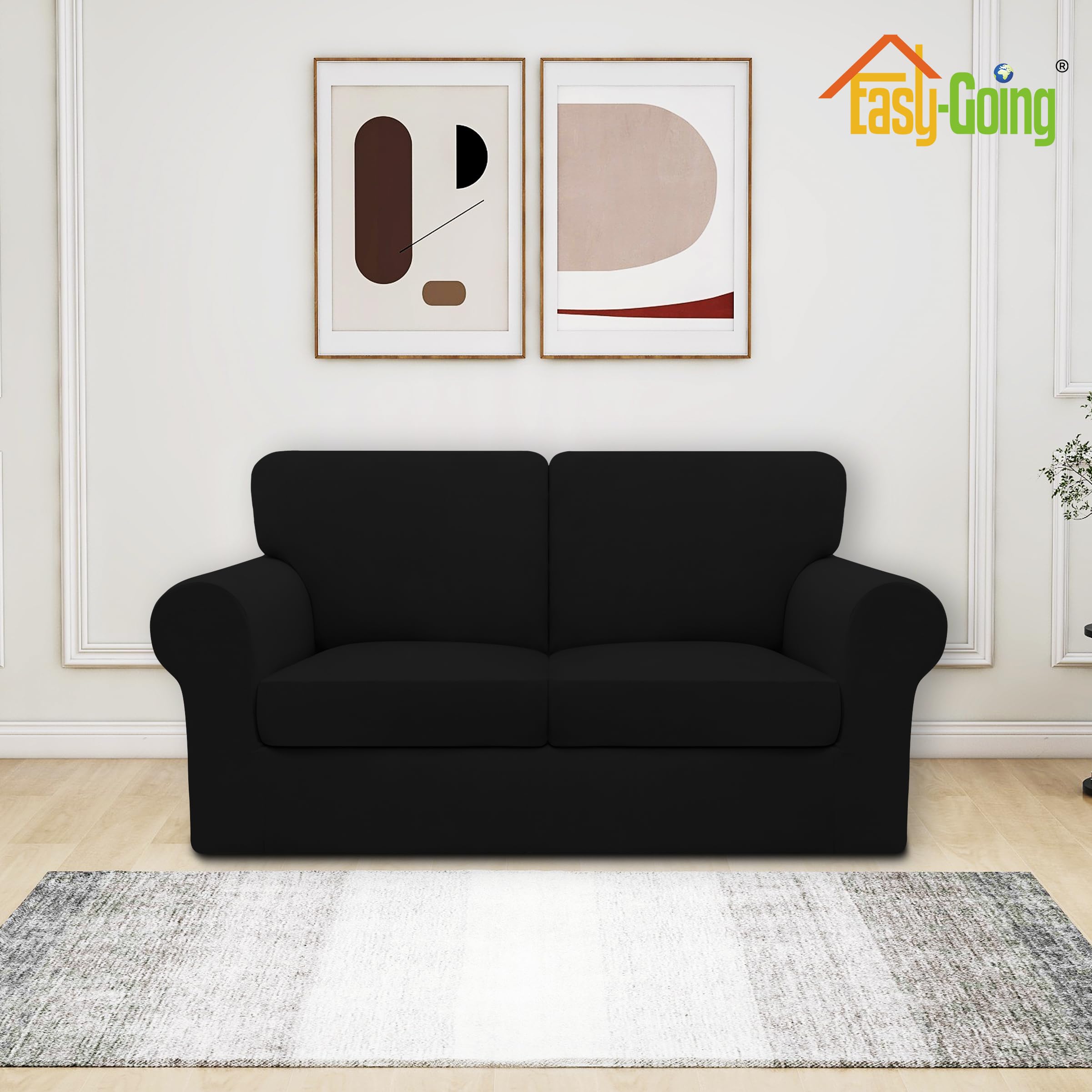 Easy-Going 5 Pieces Stretch Loveseat Cover Washable Loveseat Slipcover Set For 2 Backrest And Seat Cushion Couch Anti-Slip Sofa