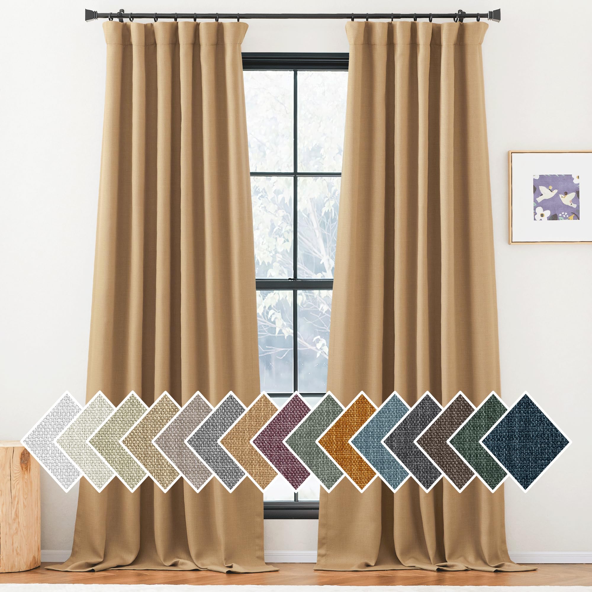 NICETOWN Thick Living Room Curtains 84 inches Long, Rod Pocket/Back Tab/Hook Belt Faux Linen Room Darkening Curtains Thermal Ins