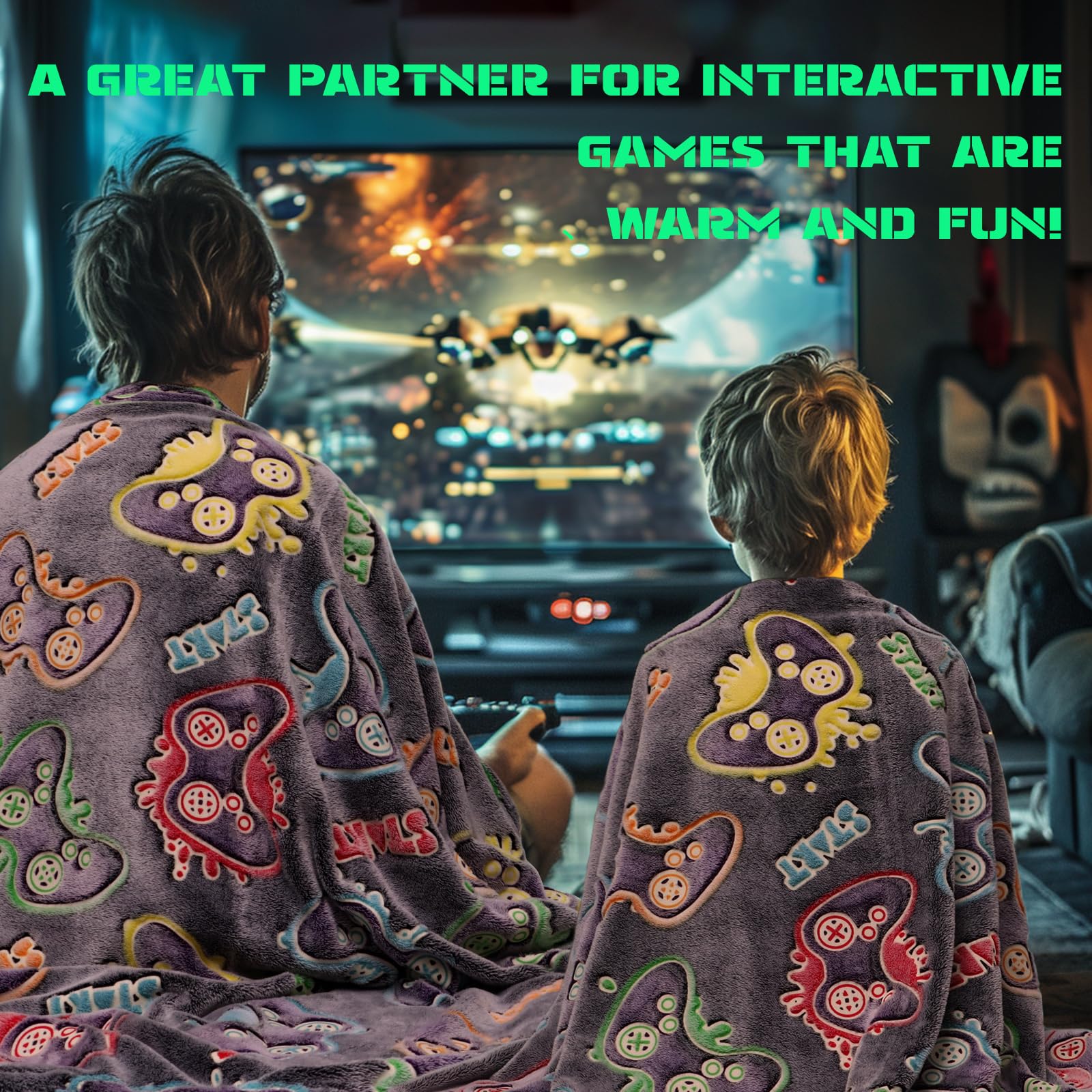 Kivee Gamer Gifts For Teen Boys Glow In The Dark Blanket For Boys 7 8 9 10 11 12 13 14 15 16 17 18 Year Old Gaming Accessories G