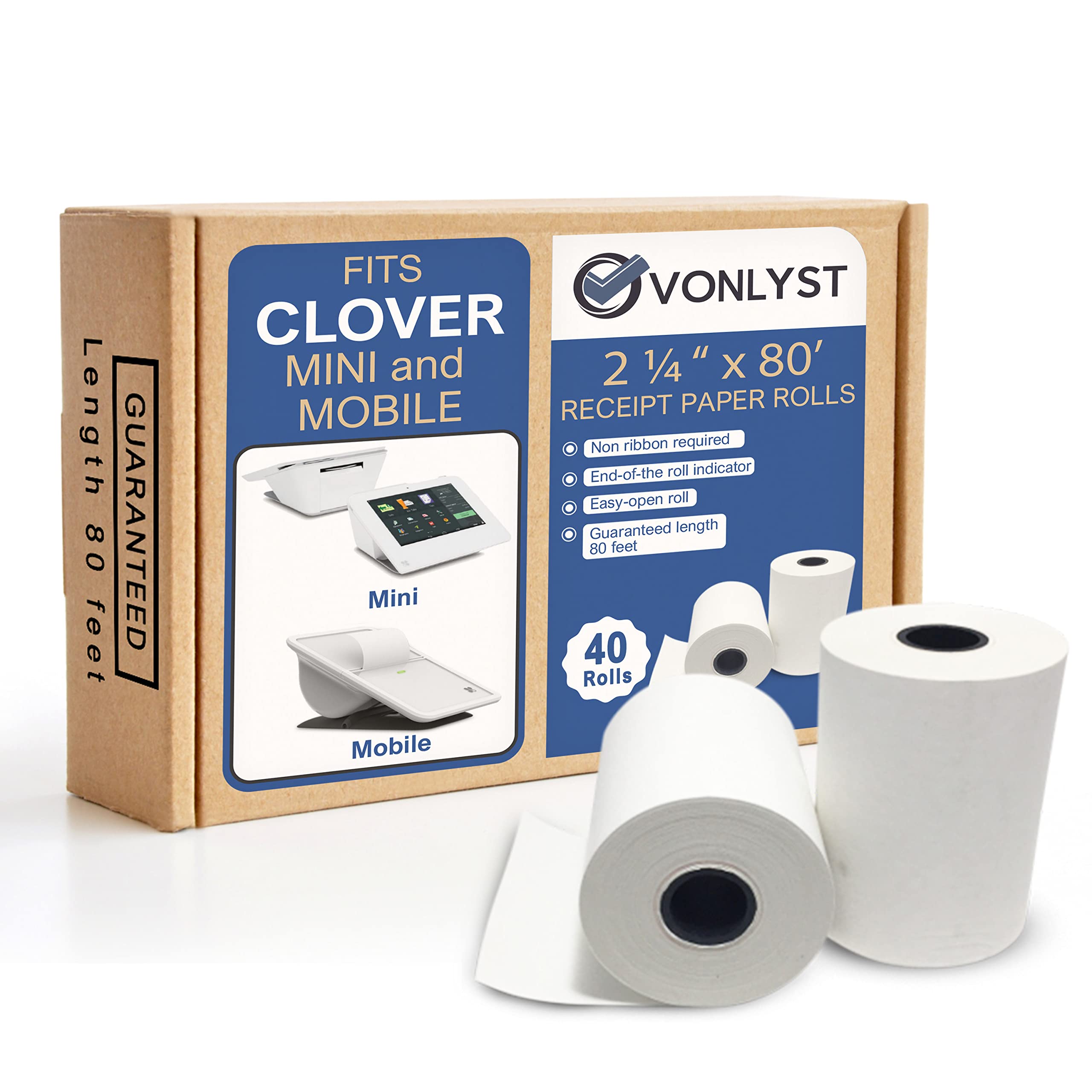 Vonlyst Receipt Paper For Clover Mini And Clover Mobile Thermal Printer 2 1/4 X 80 (40 Rolls)