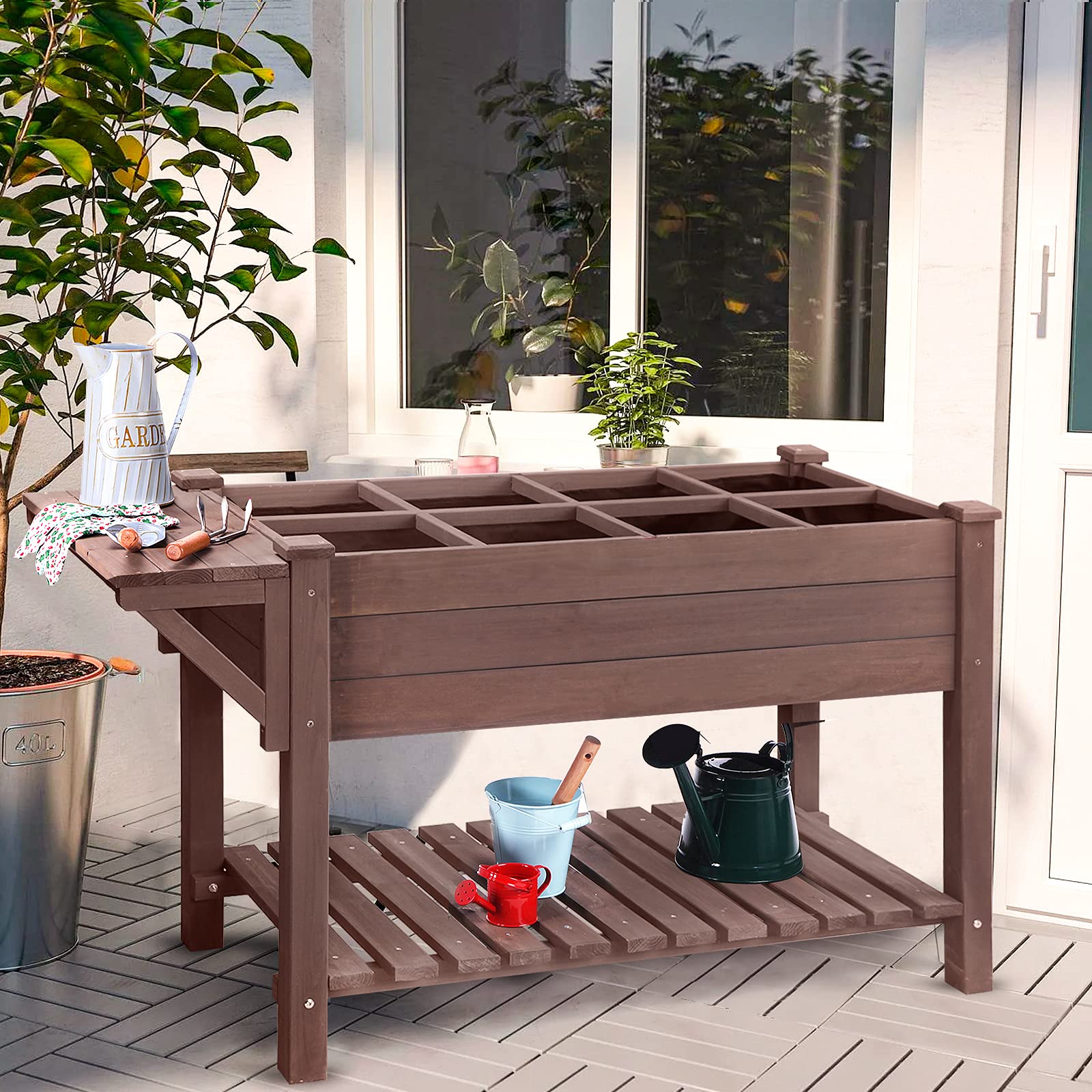 Aivituvin Raised Garden Bed, Elevated Plant Boxes Outdoor Large With Grow Grid - With Large Storage Shelf 52.7' X 22' X 30'