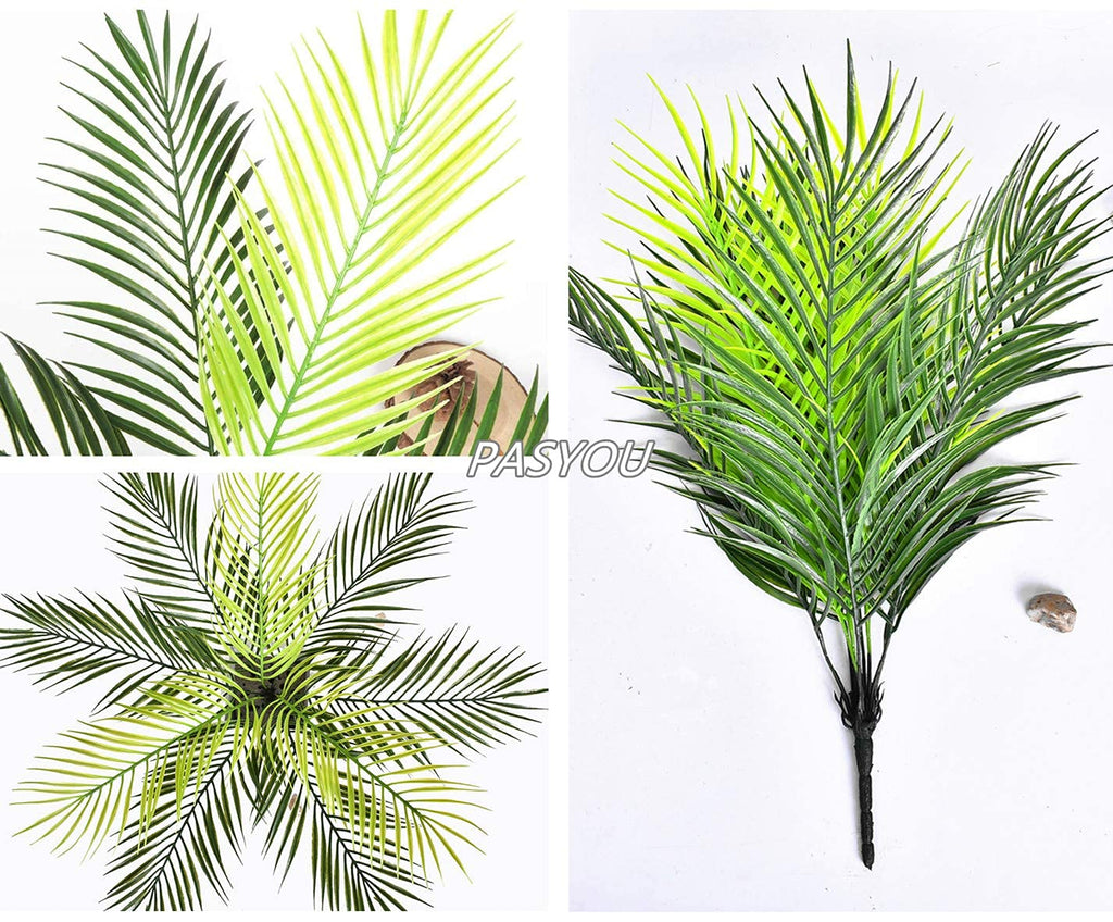 Pasyou Artificial Palm Tree, Plastic Plants Greenery Fake Tropical Shrubs Faux Big Leaves For Home Indoor Outdoor Garden Diy Bas