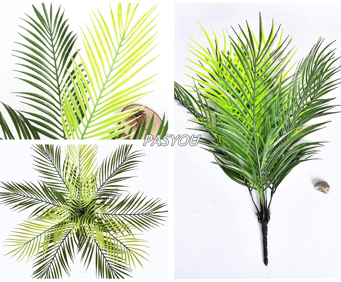 Pasyou Artificial Palm Tree, Plastic Plants Greenery Fake Tropical Shrubs Faux Big Leaves For Home Indoor Outdoor Garden Diy Bas