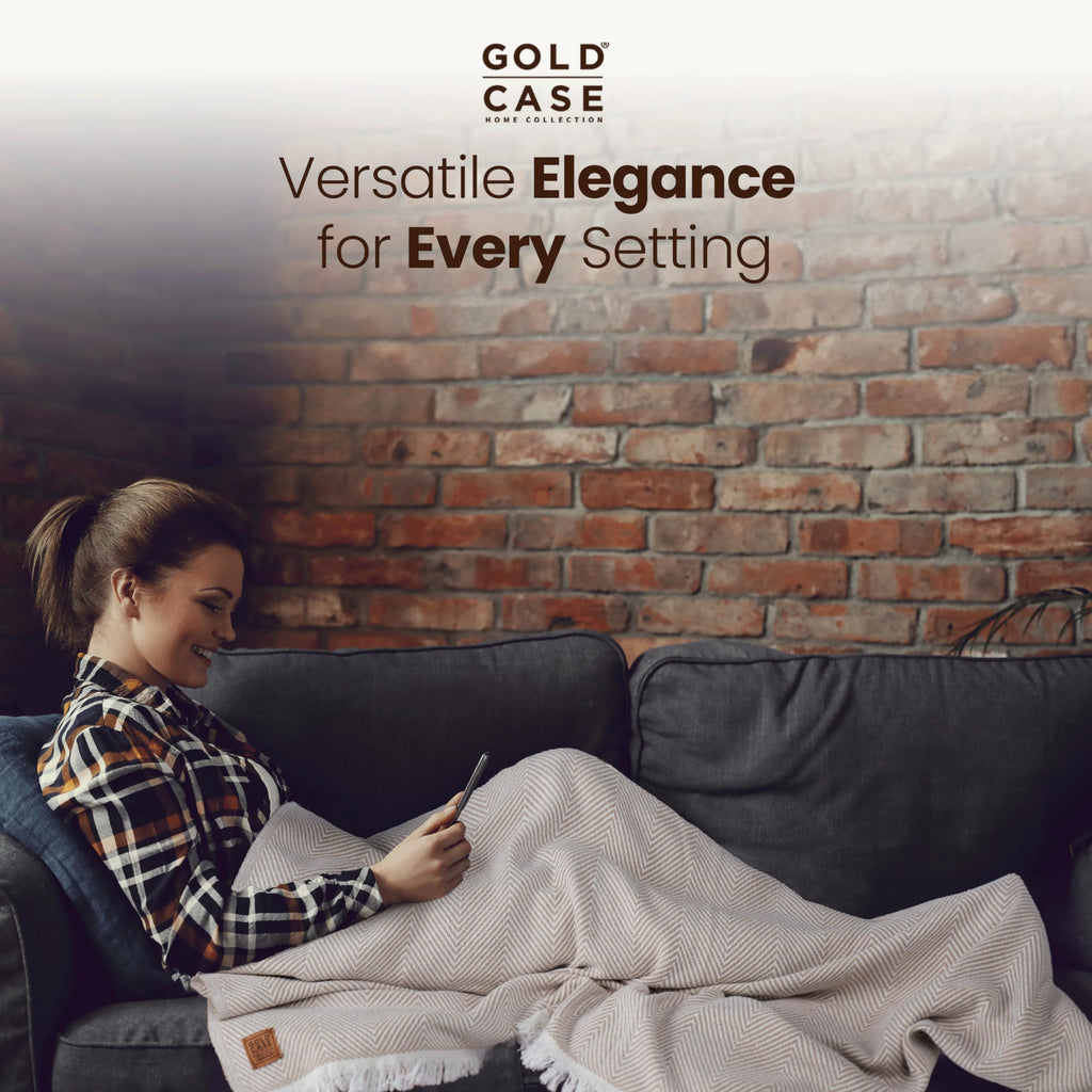 Gold Case Turkish Bed Blanket - 100% Recycled Cotton Bed Blankets 71X90 - Soft Cotton Blankets Twin/Twin Xl Size - Layering Ligh