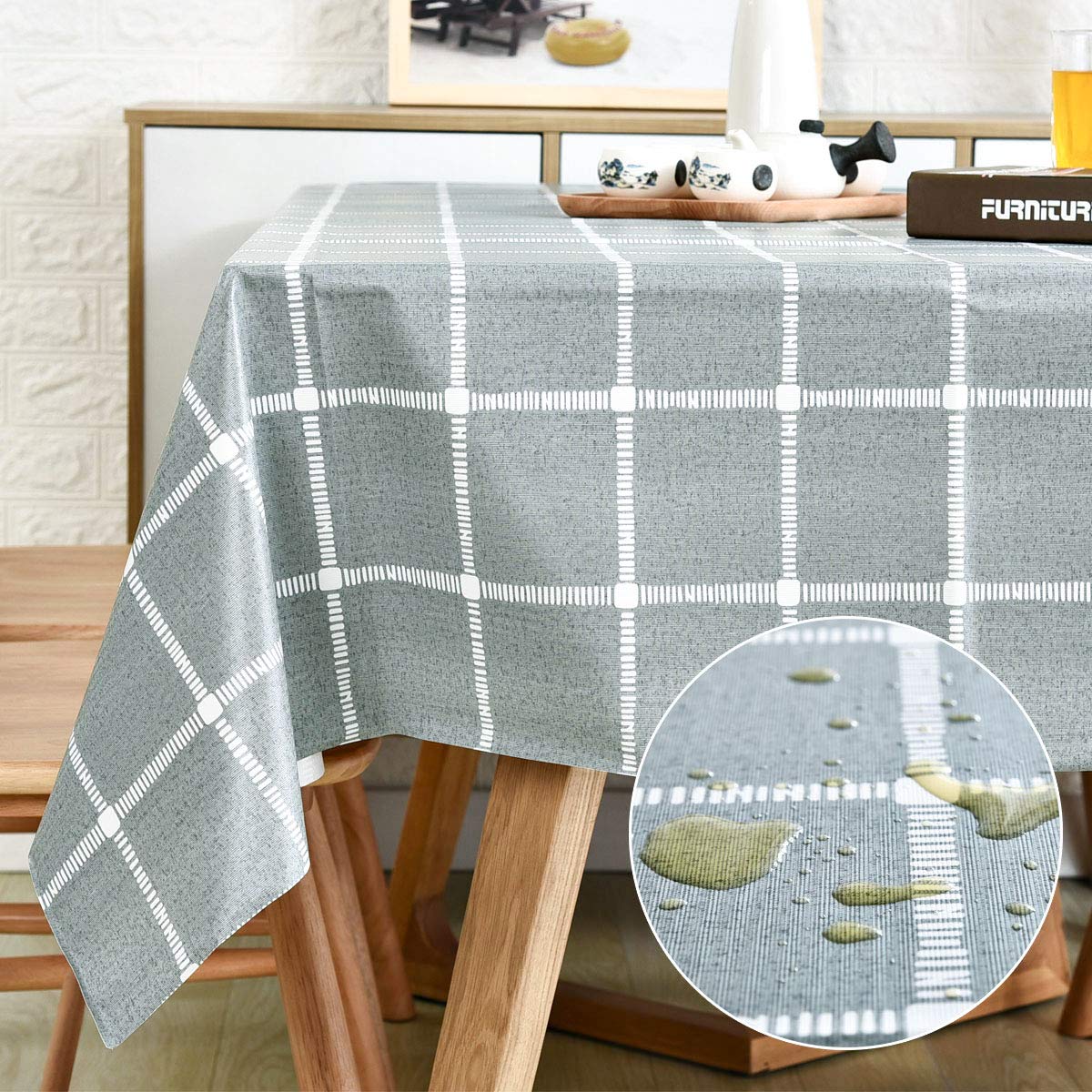 Lohascasa Vinyl Oilcloth Tablecloth Rectangular Wipeable Oil-Proof Waterproof Pvc Tablecloth Kitchen Checked 54 X 78 Inch