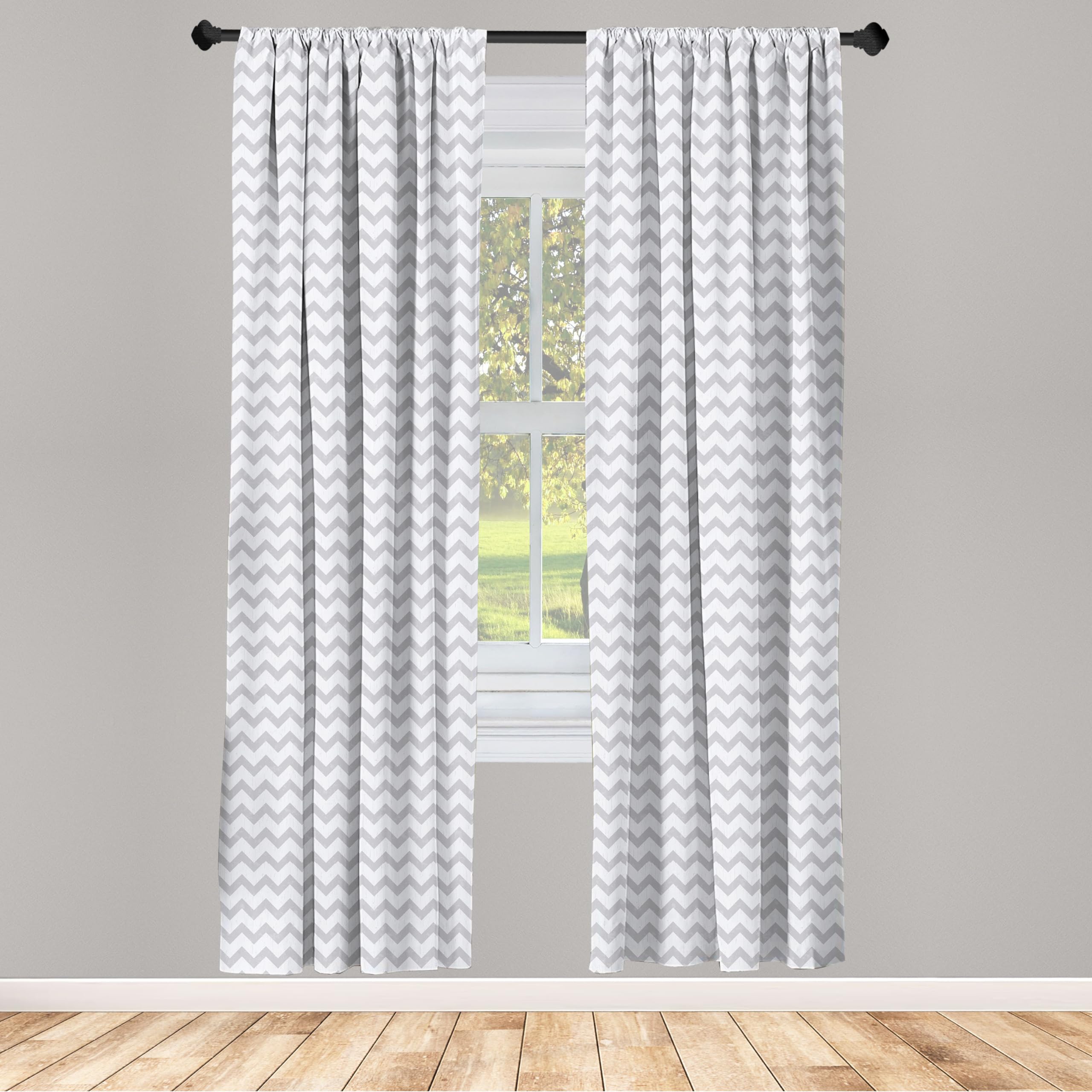 Ambesonne Grey And White Curtains, Chevron Pattern Zigzag Geometrical Arrow Lines Stripes Abstract Print, Window Treatments 2 Pa