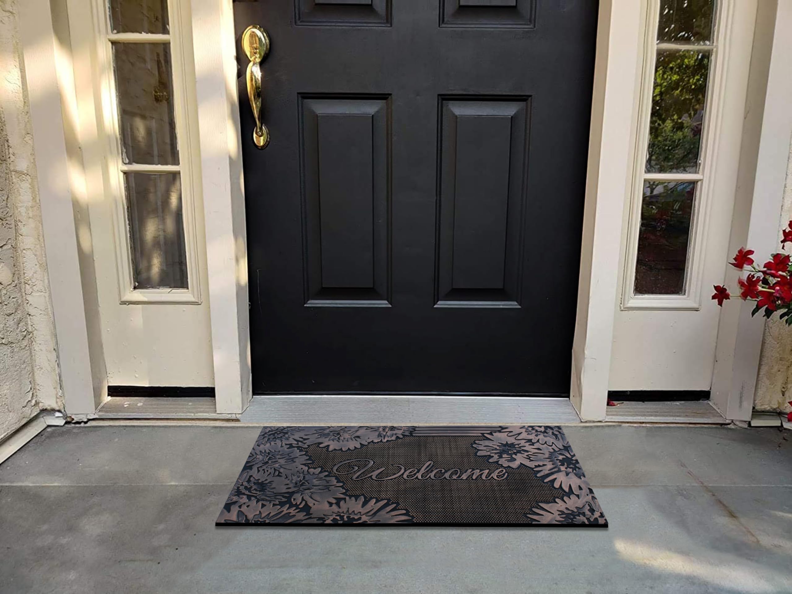 A1 Home Collections A1Hcrb6129 Floor Rubber Pin Fun Designed Door Mats For Indoor Outdoor Entrance, 18' X 30', Floral Welcome