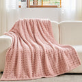 Newcosplay Super Soft Throw Blanket Pink Premium Silky Flannel Fleece 3D Waffle Checkered Lightweight Bed Blanket All Season Use