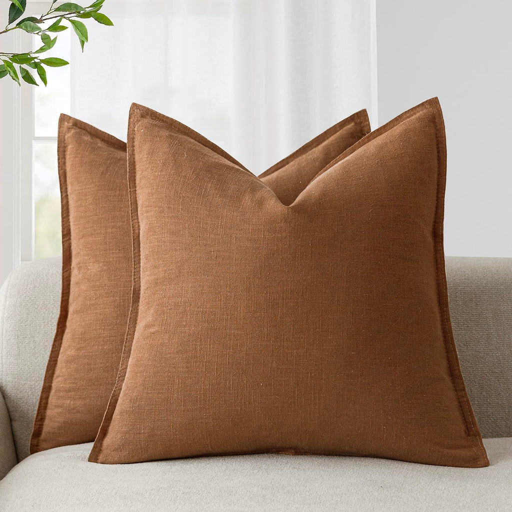 Foindtower Pack of 2, Decorative Linen Soild Throw Pillow Covers Soft Accent Cushion Case Boho Farmhouse Pillowcase for Chair Co