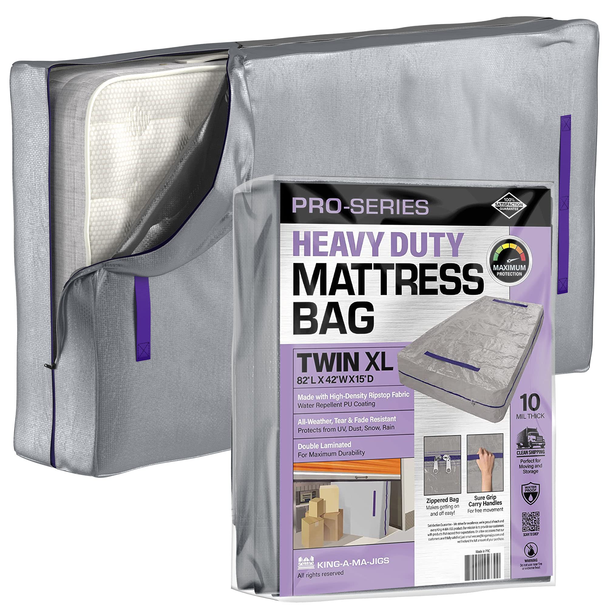 (Twin Xl) 10 Mil Thick - Moving And Storage Mattress Bag W Zipper And 8 Carrying Handles - Waterproof - Uv Resistant - Heavy Dut