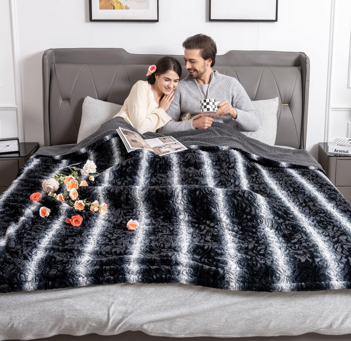 Woomer [5 Year Warranty Electric Heated Blanket 90' X 100,King Size,Dual Control,Faux Fur&Sherpa,Fast Heating,10 Heating Levels