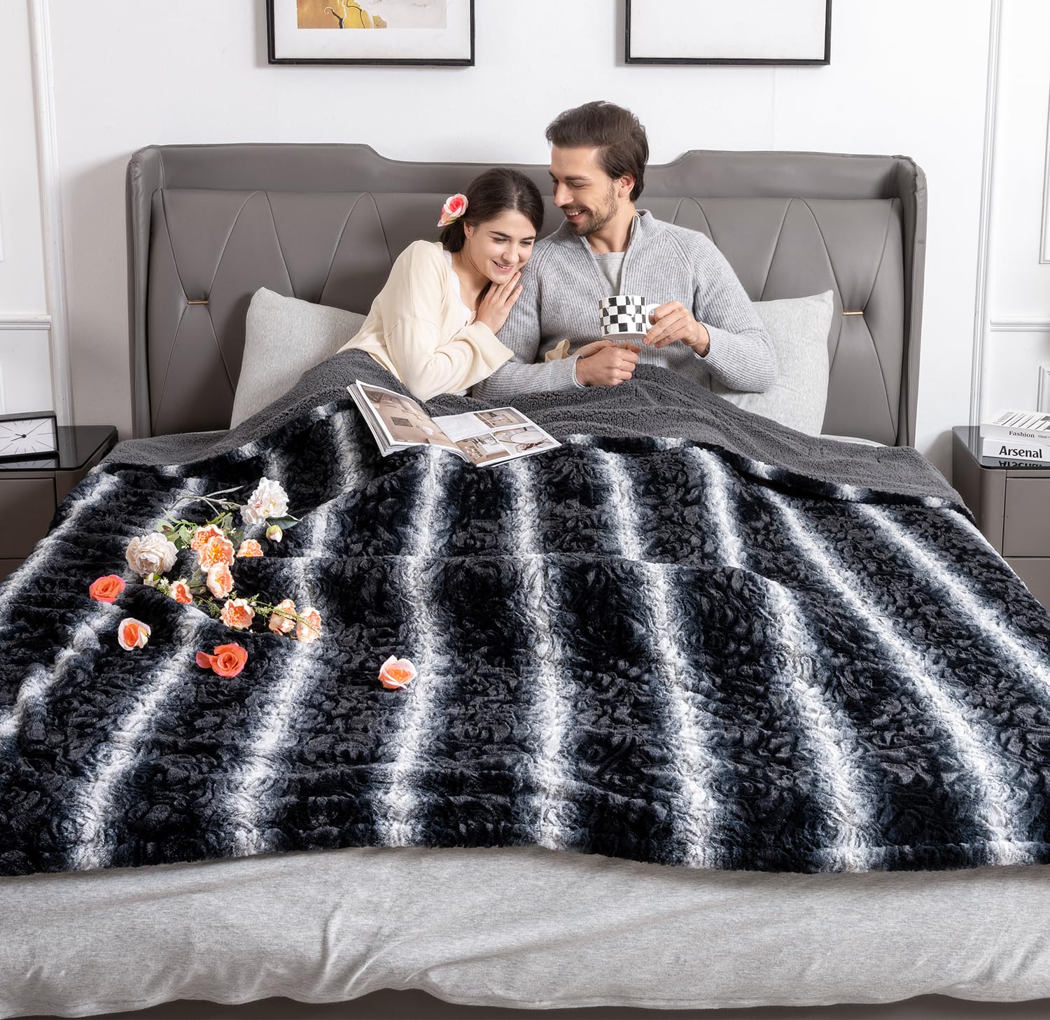 Woomer [5 Year Warranty Electric Heated Blanket 90' X 100,King Size,Dual Control,Faux Fur&Sherpa,Fast Heating,10 Heating Levels