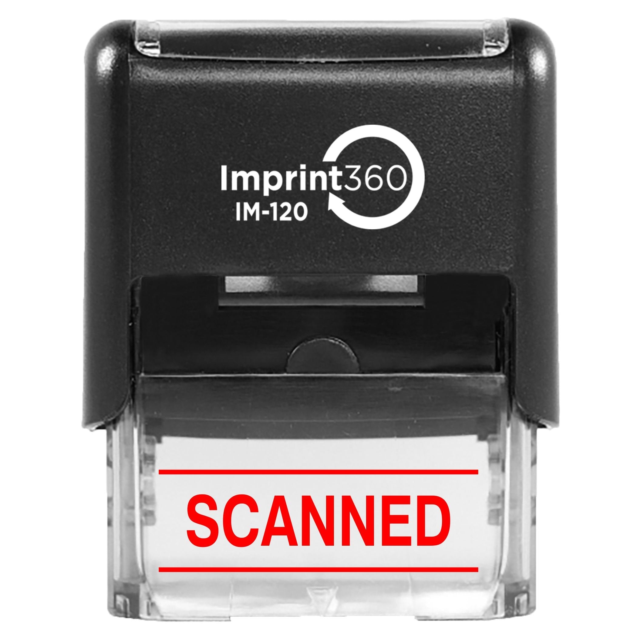 Supply360 As-Imp1130R - Scanned W/Upper And Lower Bars, Red Ink, Heavy Duty Commerical Self-Inking Rubber Stamp, 9/16 ' X 1-1/2