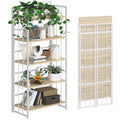 4NM No-Assembly 5 Tiers Folding Bookshelf Storage Shelves Vintage Bookcase Standing Racks Study Organizer Home Office - Natural 