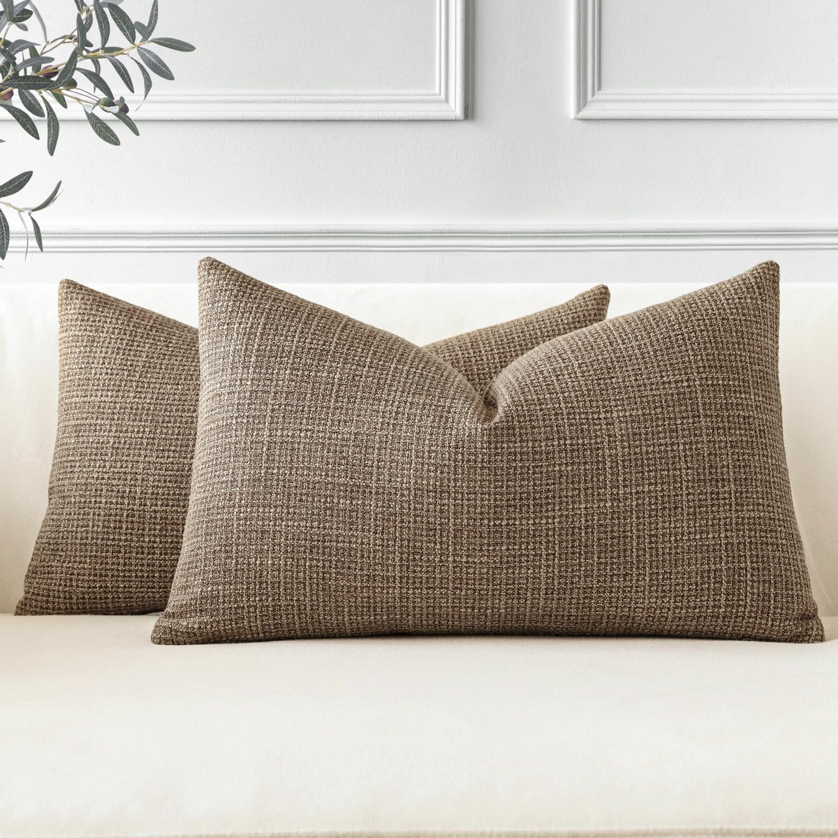 Otostar Pack Of 2 Throw Pillow Covers 12X20 Inch Linen Coffee Brown Pillowcases Farmhouse Decorative Solid Pillow Covers 30X50 C