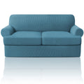 Princedeco T Cushion Loveseat Slipcover 3 Pieces Sofa Covers For T Cushion Sofa Stretch Sofa Covers For 2 Cushion Couch With 2 Individual T Cushion Shape Seat Covers Machine Washable, Storm Blue