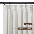 Twopages Double Layer Lined Curtain Beige White Linen Blend Light Filtering Pinch Pleat Curtain For Kitchen, Room Darkening Wind