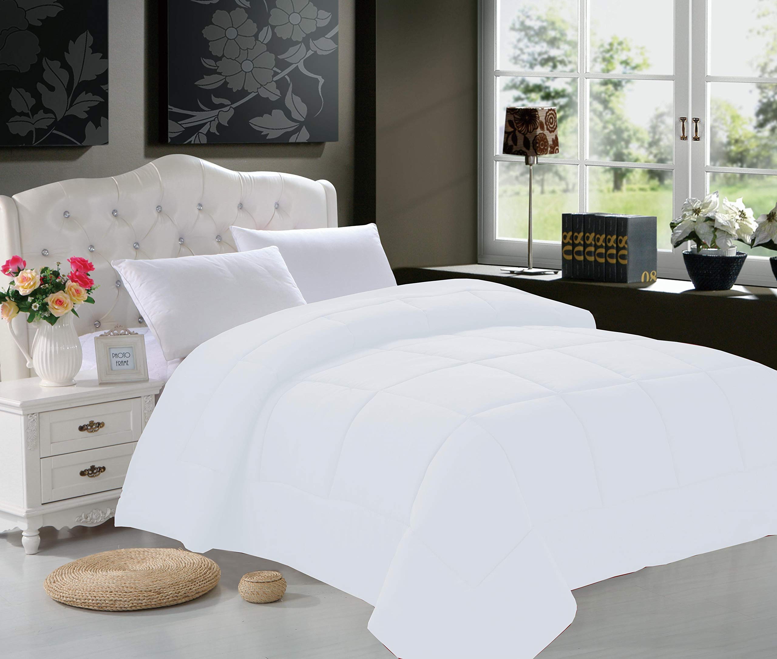 Elegant Comfort Down Alternative Over-Filled Comforter/Duvet Cover Insert, Full/Queen Size, White