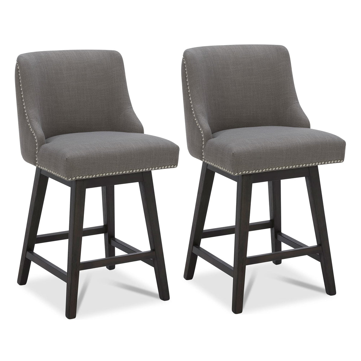 Chita Counter Height Swivel Barstools, Fsc Certified 26' H Seat Height Upholstered Bar Stools Set Of 2, Performance Fabric In Flint Grey
