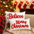 Jetec Set of 2 Christmas Throw Pillow Covers 12x20 Inch Merry Christmas Believe Embroidery Pillow Covers Farmhouse Throw Cushion