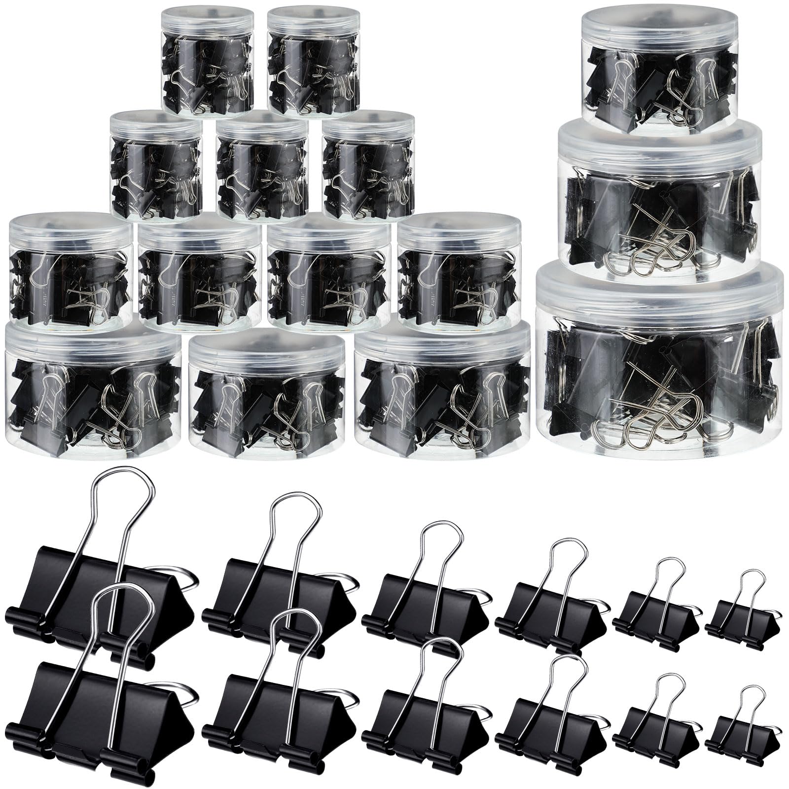 Yexiya 640 Pcs Binder Clips Paper Clamps Assorted Sizes Black, Metal Paper Binder Clips Combination Black Binding Paperwork Clam