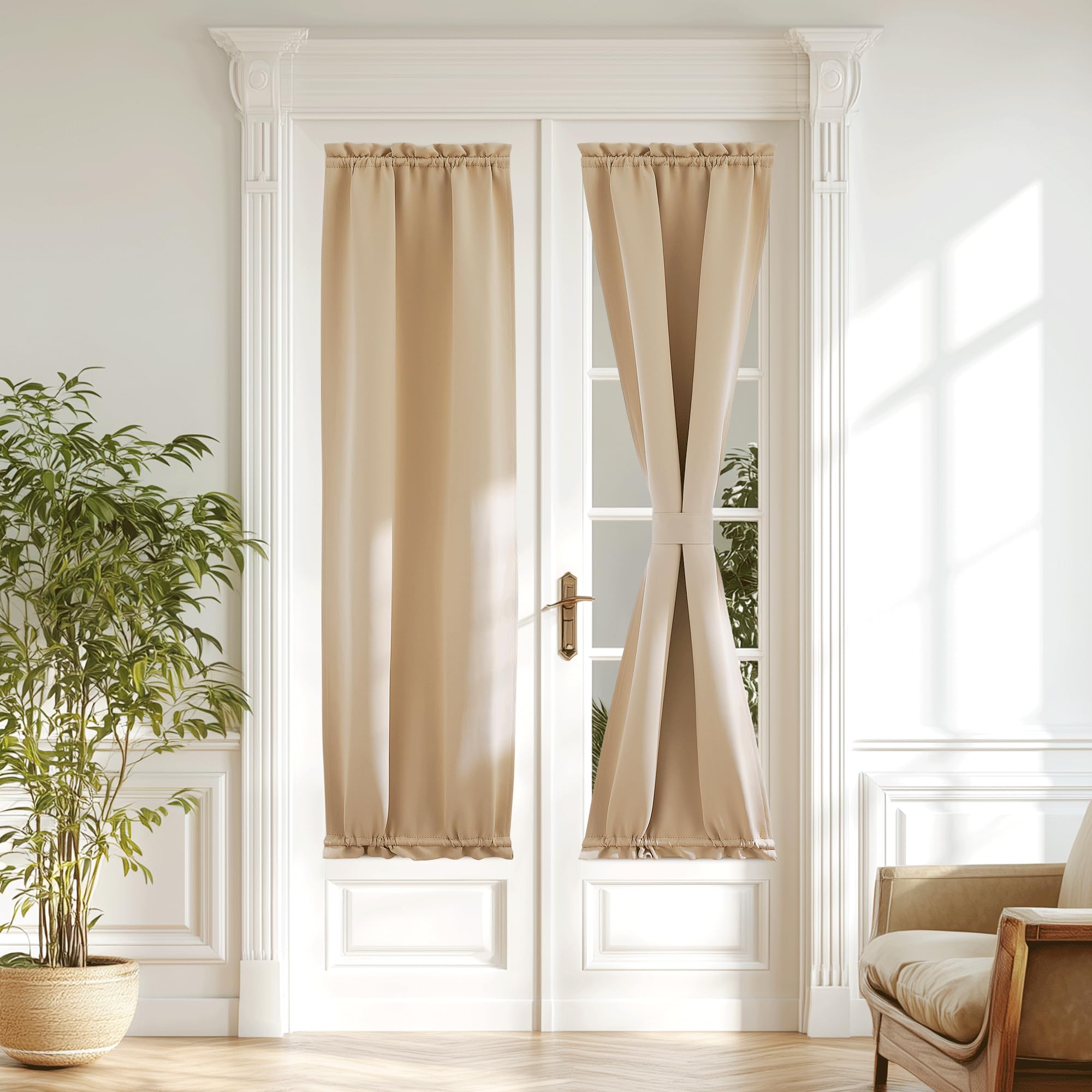 NICETOWN French Door Curtain - Blackout Drape Energy Saving Thermal Insulated Drapery/Front Door Panel for Kitchen Including Adj