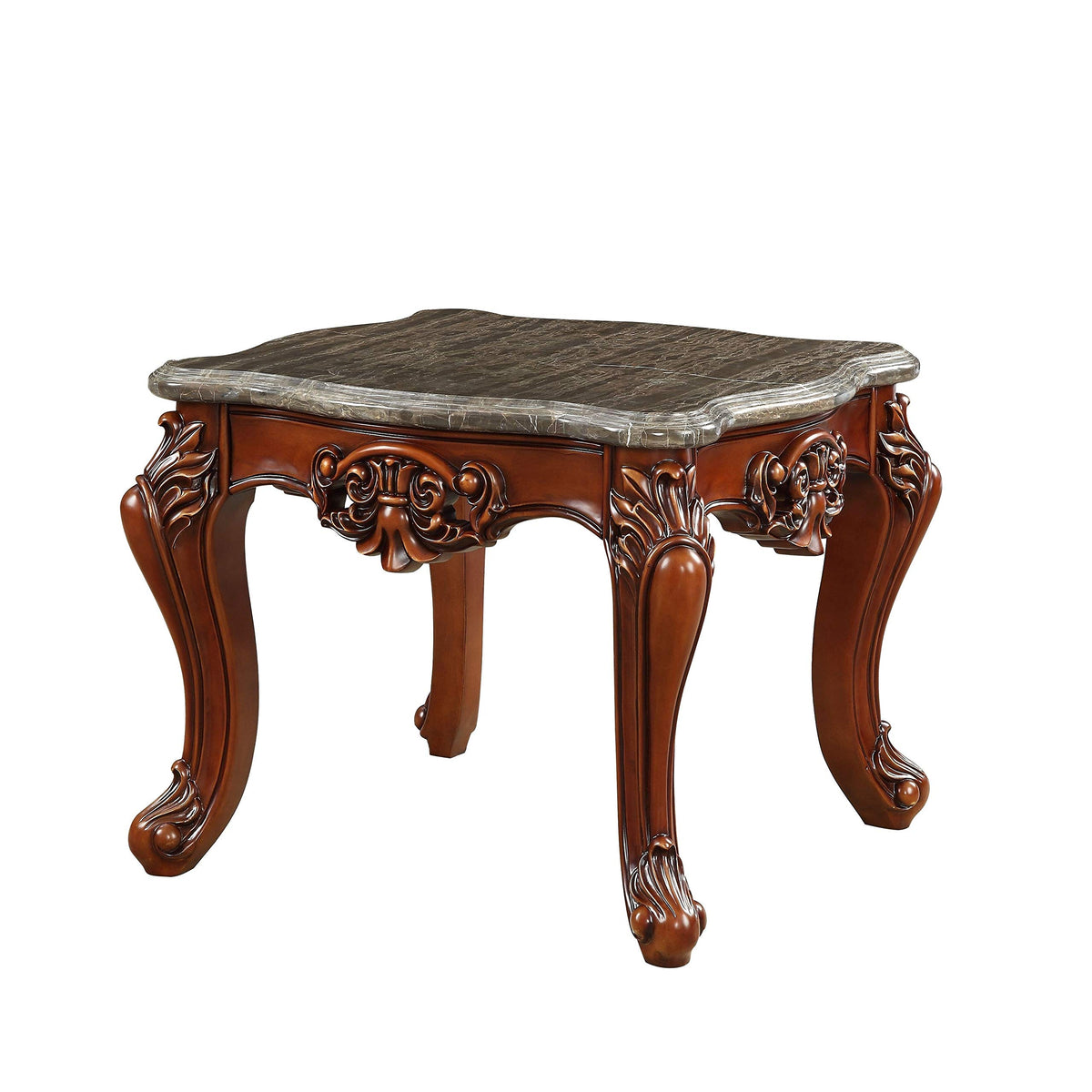 Acme Eustoma Marble Top End Table with Queen Anne Legs in Walnut