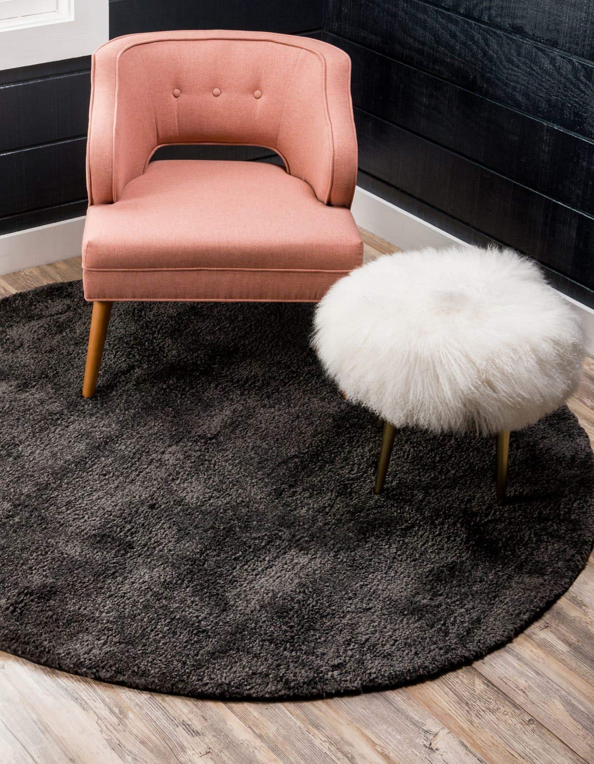 Unique Loom Solo Collection Area Rug - Calabasas (7 10 Round, Charcoal/ Black)