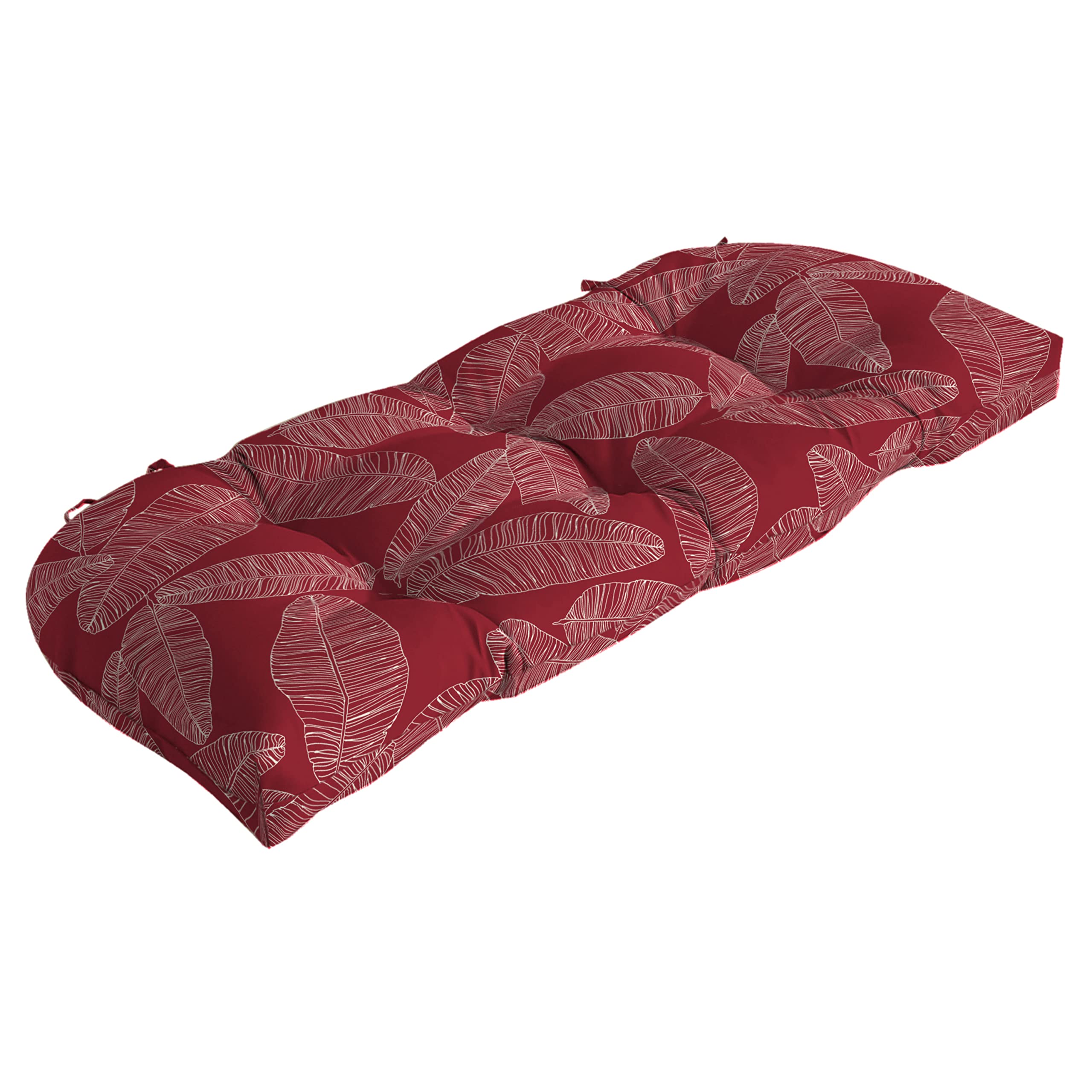 Arden Selections Outdoor Wicker Settee Cushion, 41.5 X 18, Water Repellent, Fade Resistant 41.5 X 18, Red Leaf Palm