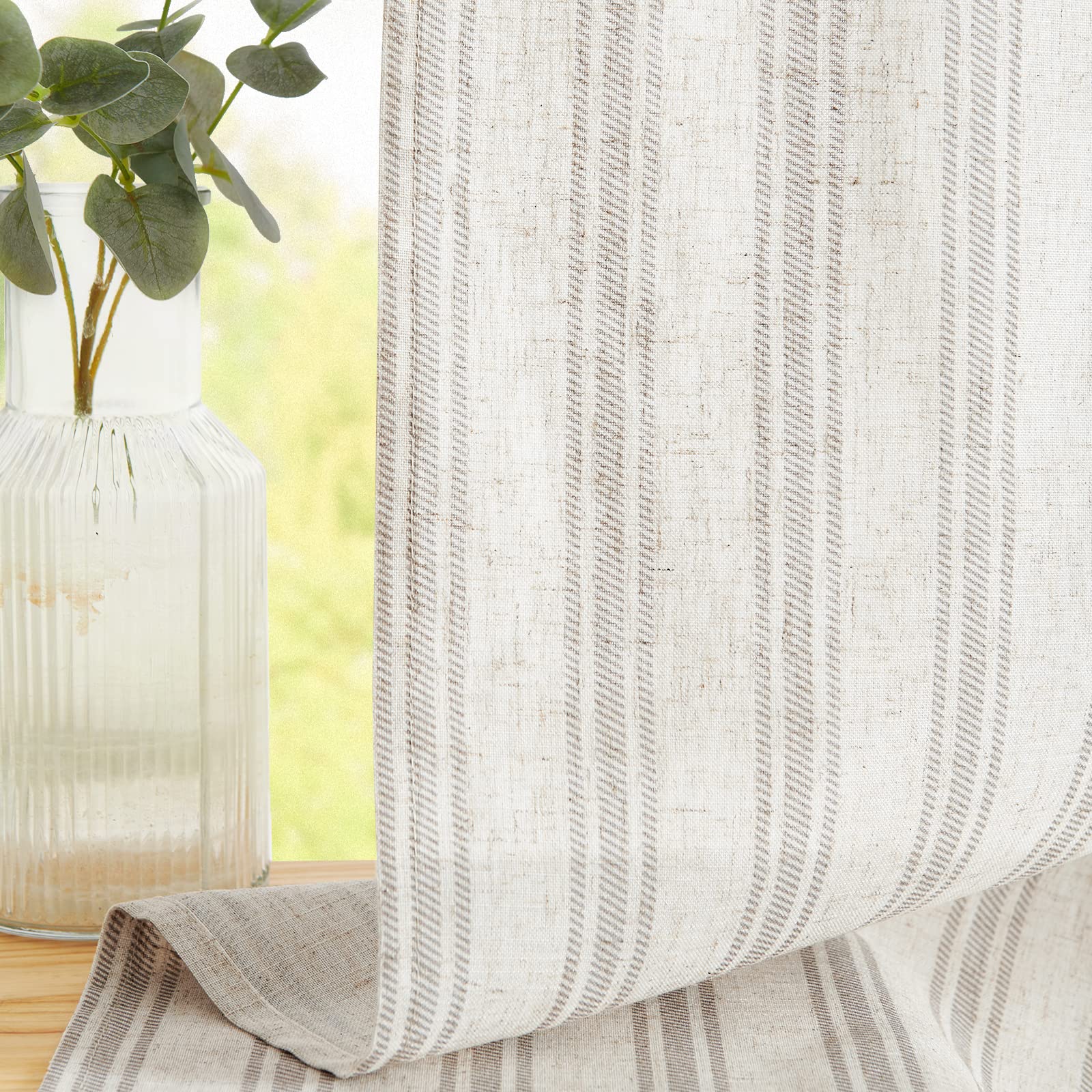 Jinchan Gray Striped Linen Kitchen Curtains 45 Inch Cafe Tier Curtains Balanced Stripe Farmhouse Small Drapes For Bathroom Laundry Over Sink Half Window Light Filtering 2 Panels Grey On Beige