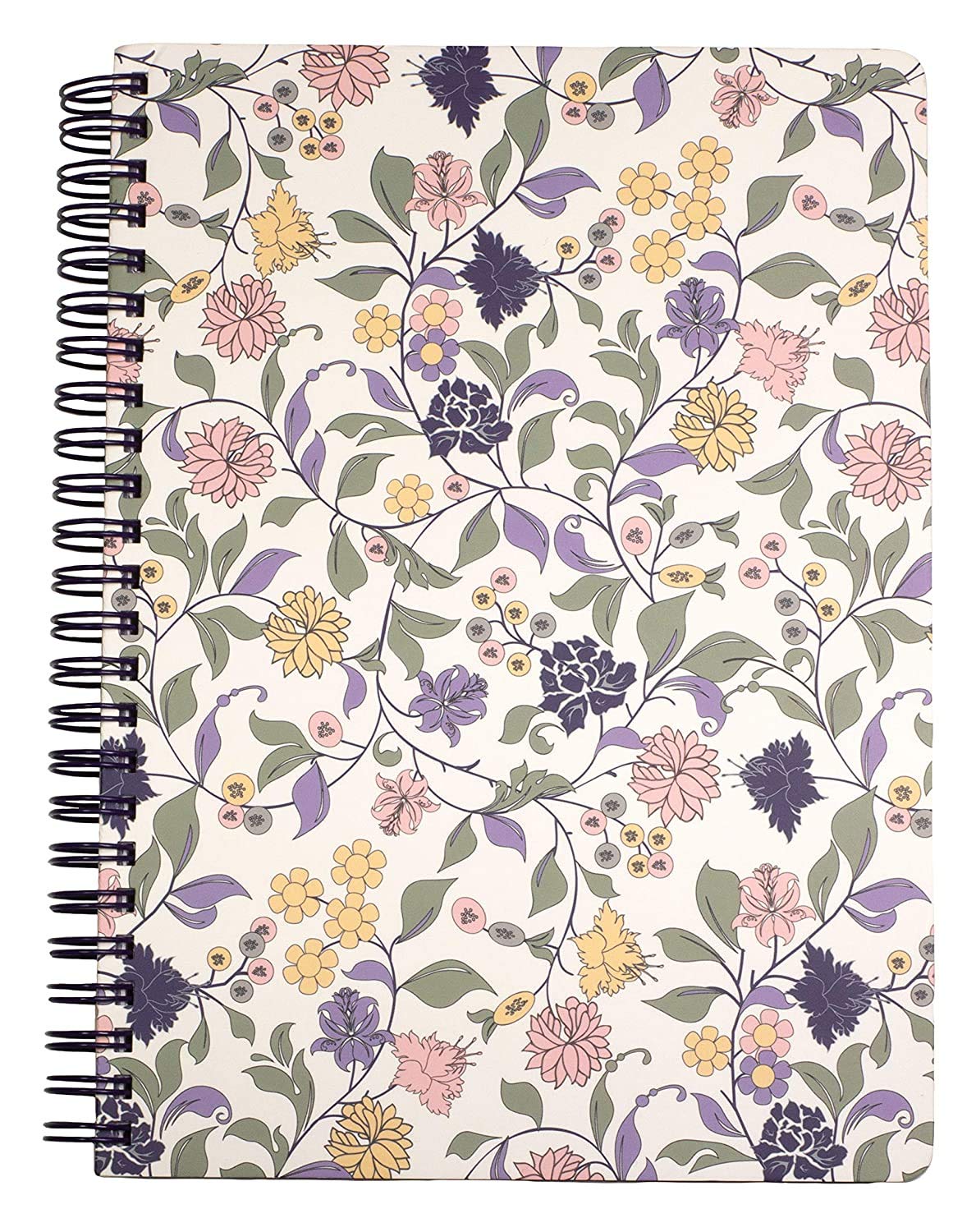 Steel Mill & Co Cute Floral Mini Spiral Notebook, 8.25' X 6.25' Journal With Durable Hardcover And 160 Lined Pages, Purple Vin