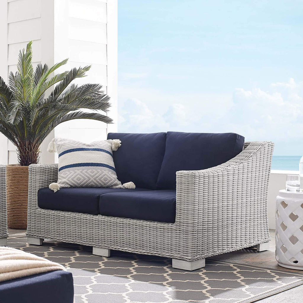Modway Eei-3973-Lgr-Nav Conway Sunbrella Outdoor Patio Wicker Rattan, Loveseat, Light Gray Navy