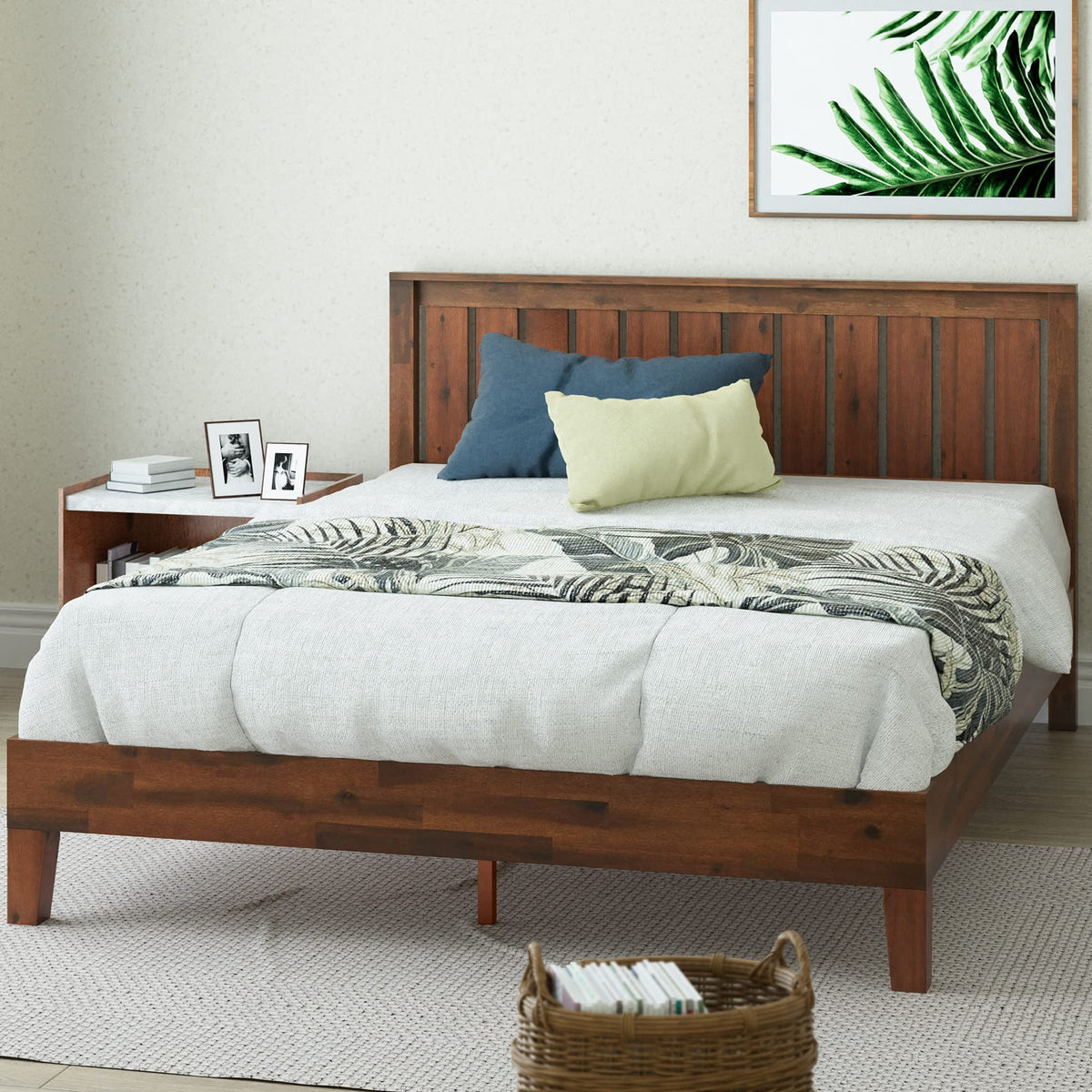 ZINUS Vivek Deluxe Wood Platform Bed Frame with Headboard, Wood Slat Support, No Box Spring Needed, Easy Assembly, Full, Antique