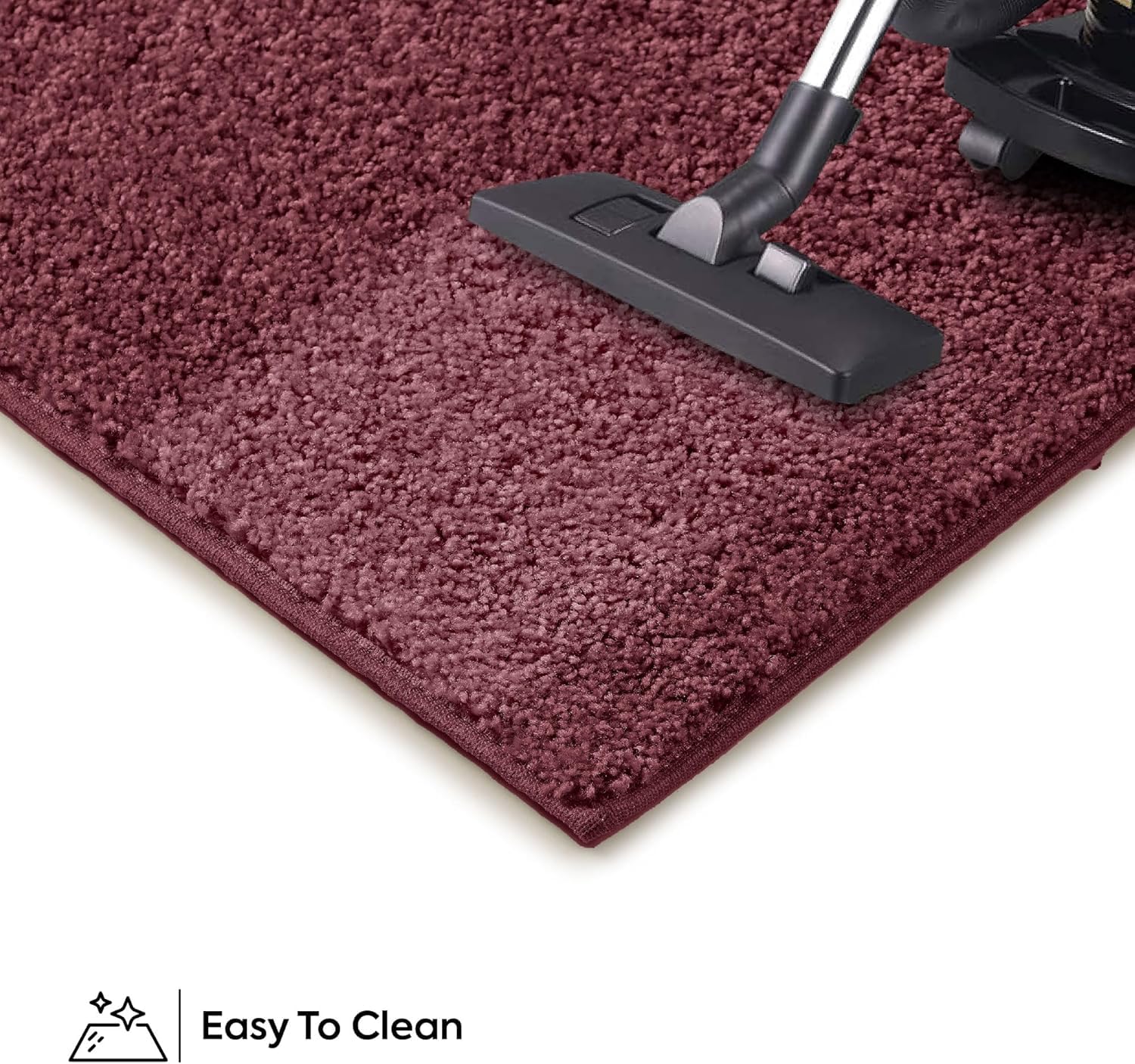 Ambiant Pet Friendly Solid Color Area Rug, Cranberry, 20 x 40 Half Round, Indoor, Stain Resistant, Perfect for Living Room & Entryway