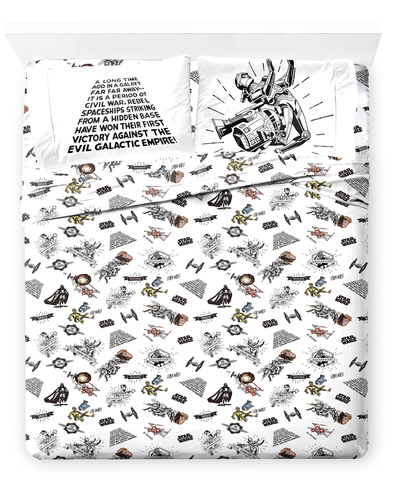 Jay Franco Star Wars Comic Book Full Size Sheet Set - Super Soft 4 Piece Bedding Set - Kids Microfiber Sheets Includes Reversibl