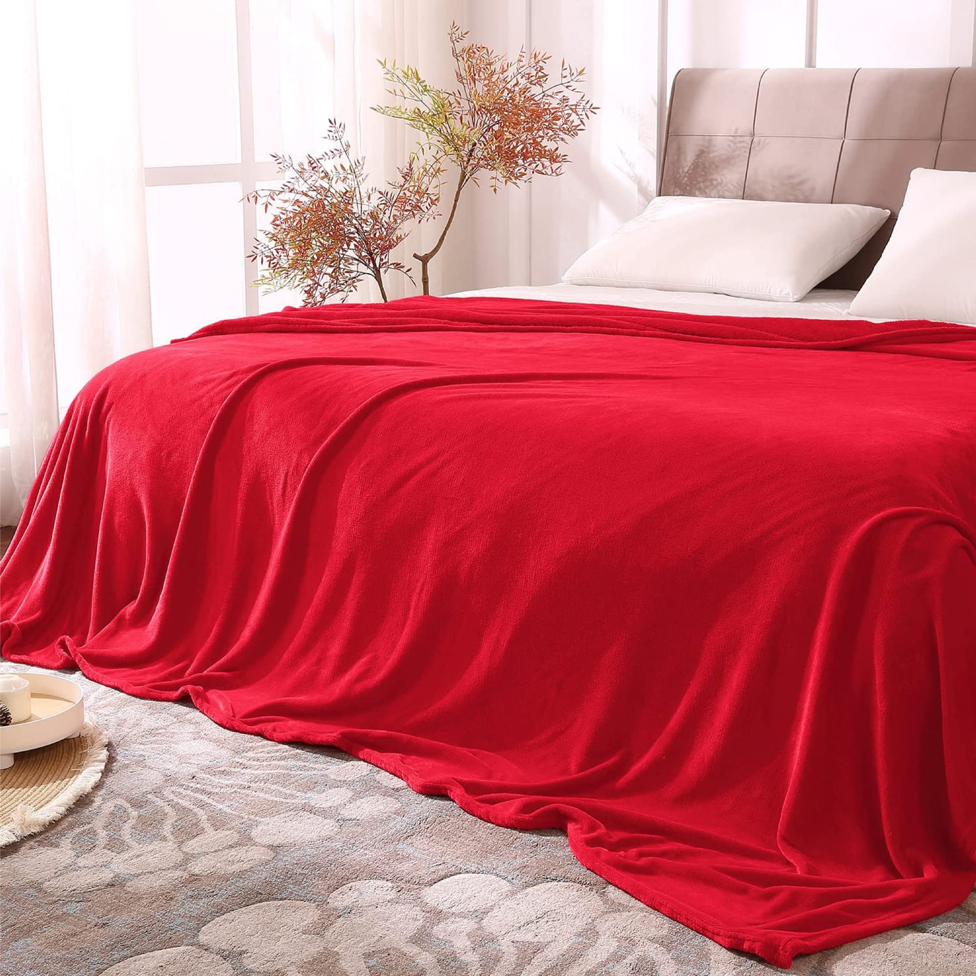Bedelite Fleece Blankets King Size Red Throw Blankets For Bed & Couch, Plush Cozy Fuzzy Blanket, Super Soft & Warm Blankets For