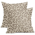 Kawani Daisy Floral Block Print Pillow Covers 20X20 Inch Brown Beige Flowers Decorative Square Pillow Cases Set Of 2 Farmhouse H