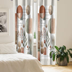 Ambesonne Mid Century Window Curtains Pack Of 2, Modern Boho Vibe Geometric Rounds And Rectangles With Leafy Branches, Lightweig
