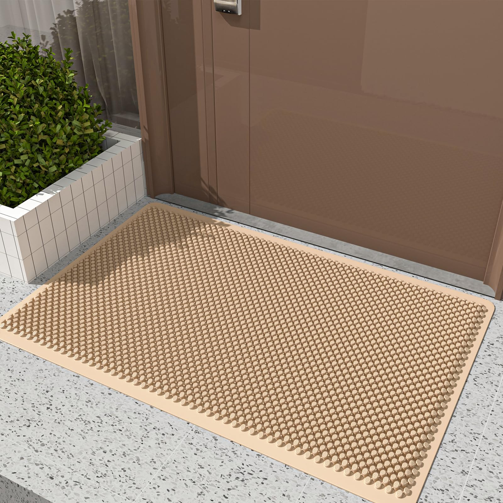 Fowooyeen Outdoor Door Mat, 30' X 17' Silicone Scraper Front Sturdy Non-Slip Waterproof Entrance Indoor Low-Profile Shoe Clean